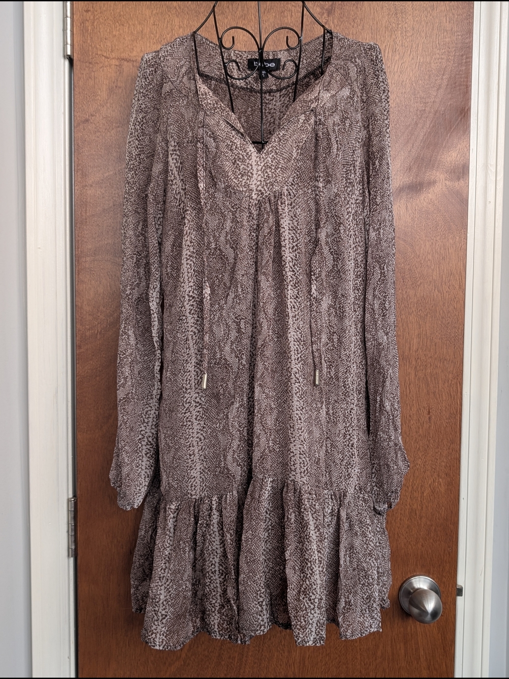 Bebe Taupe Brown Snake-Print Long Sleeve Cover Up